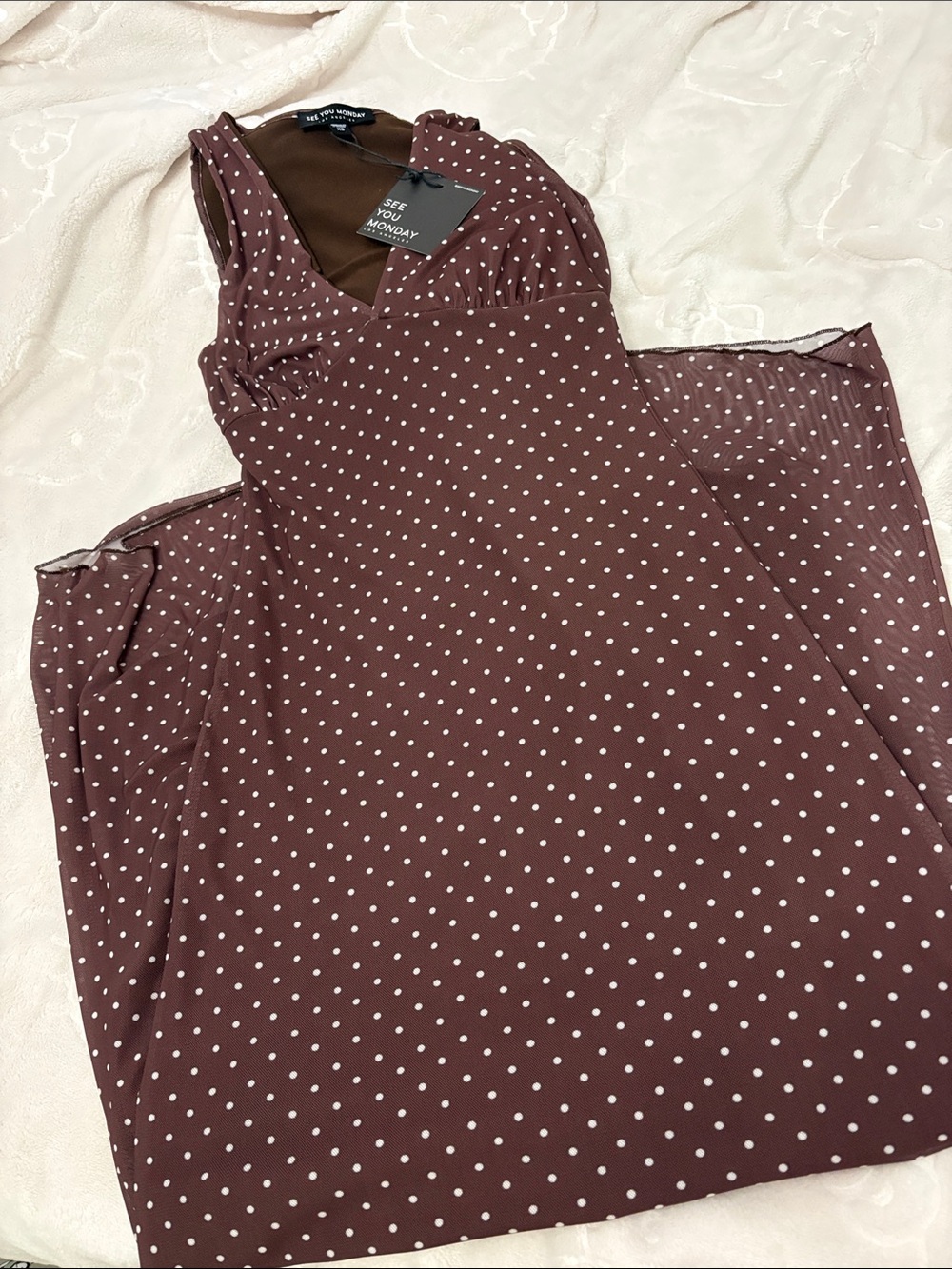 See You Monday Burgundy Polka Dot V-Neck Dress
